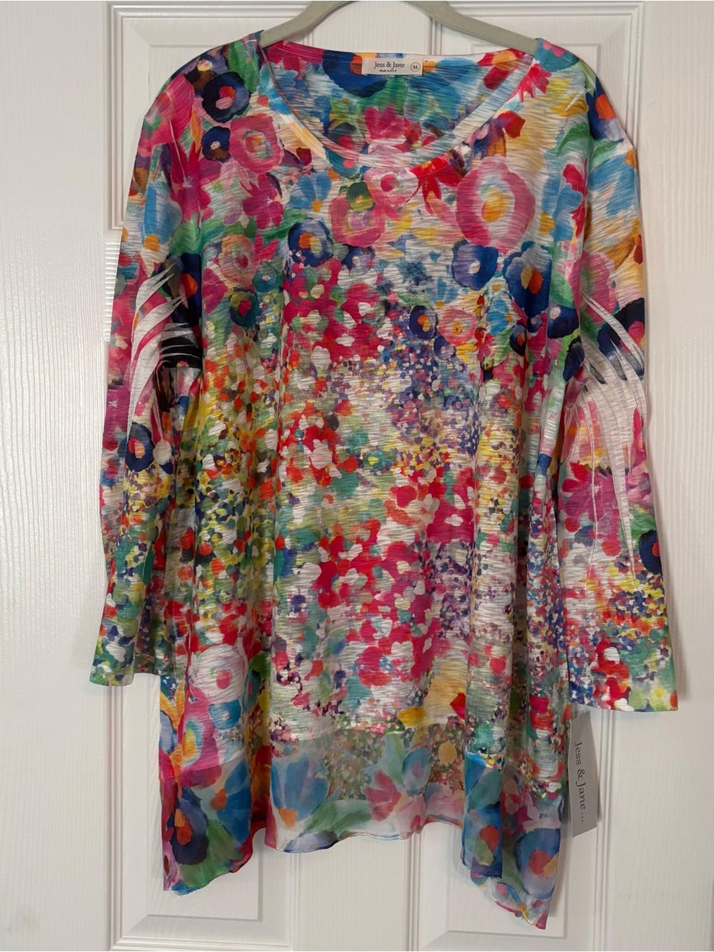 Jess & Jane NWT Colorful Tunic Top Vibrant Bright Asymmetrical XL NEW
